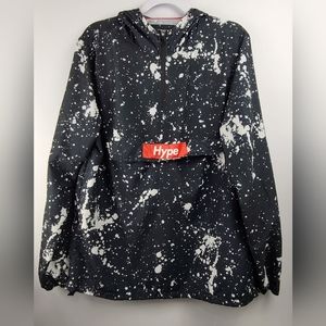 Brooklyn Cloth Mfg. Co half zip paint splatter design hoodie, sz M (PTP 22.5")